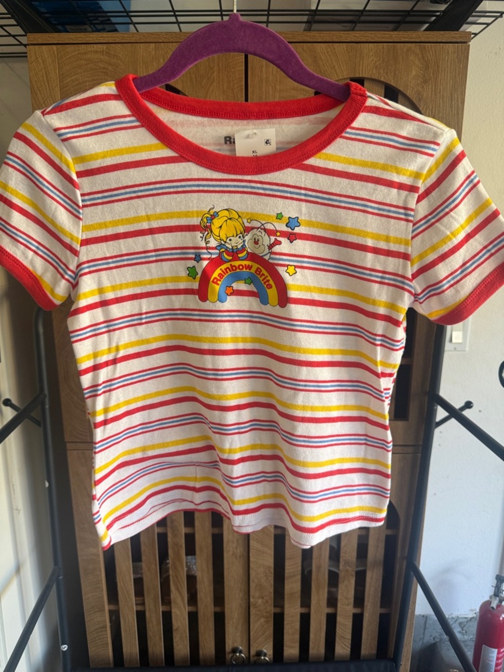 Rainbow Striped Tee with Red Trim and Rainbow Brite Graphic
